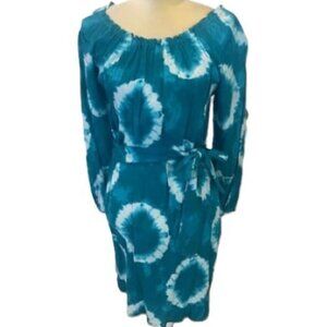 MICHAEL KORS Blue/White On/Off Shoulder Cotton Tie Dye Dress w/Belt NWT $140